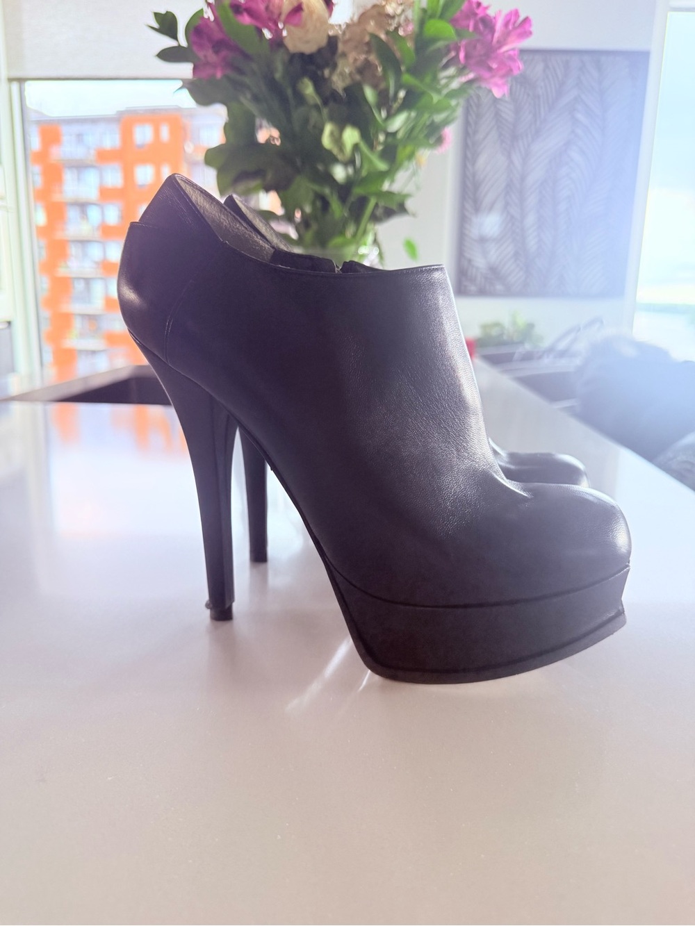 Fendi Black Leather Platform Stiletto Booties